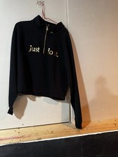 Nike Just Do It Graphic Black Women's Med Sweatshirt Gold Lettering Cropped