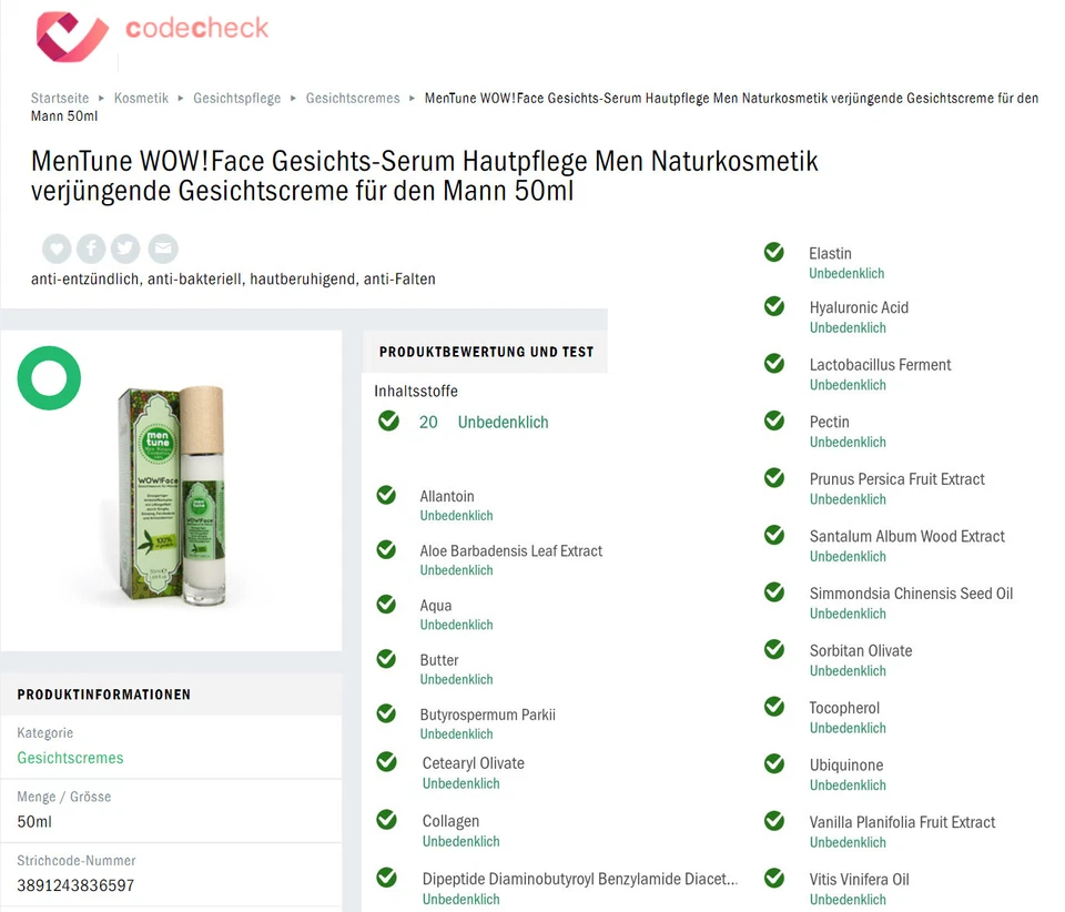 MenTune WowFace Gesichts-Serum Männer Naturkosmetik 100% Anti-Age Falten Creme - Bild 3 von 4