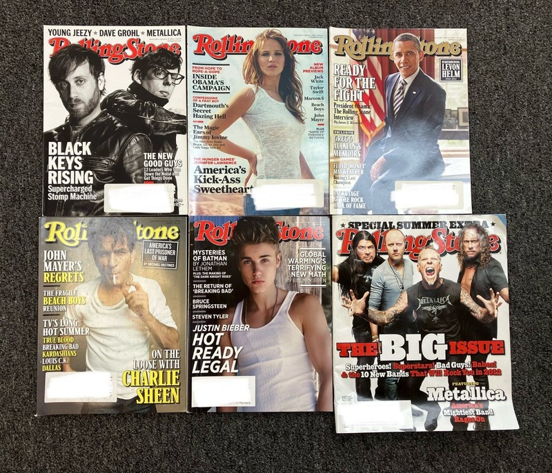 Vintage LOT of (6) ROLLING STONE MAGAZINE 2012 Metallica Bieber Obama JLaw
