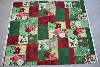 By 1/2 Yd, Red & Green Floral Patches Quilt Cotton, SSI, Grace Pullen, N3992