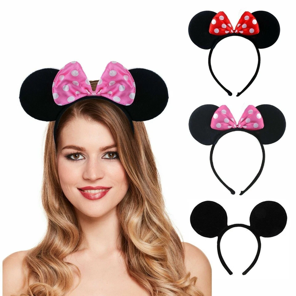 Minnie Mickey Mouse Ears Headband Velvet Ears Bow Animal Fancy Dress Hen Night