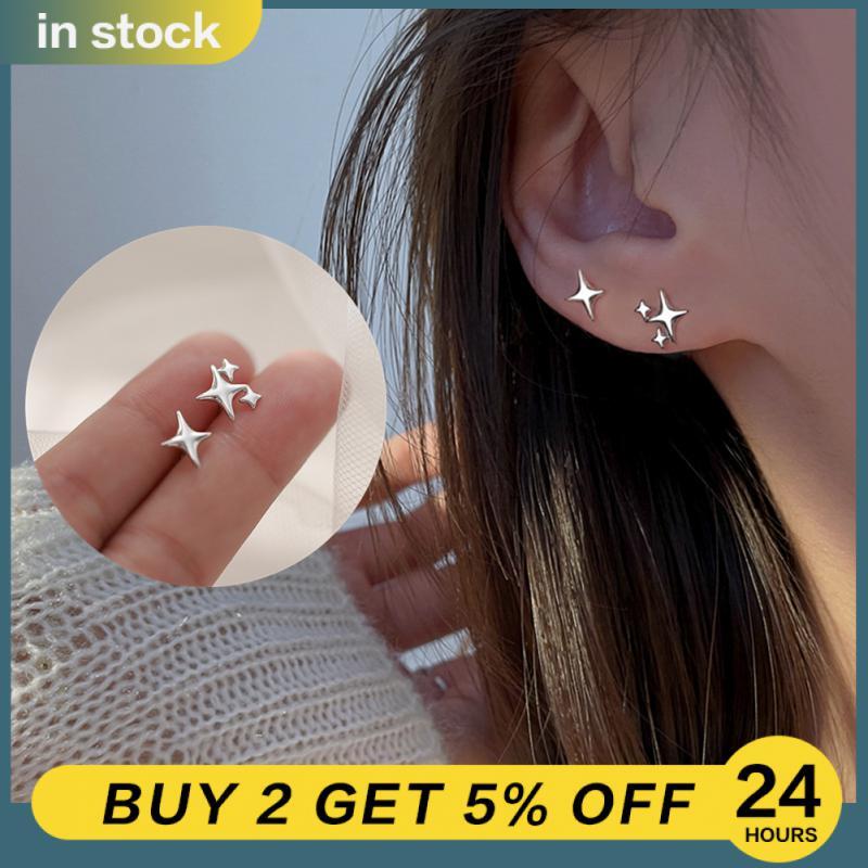 Silver Star Earrings Women Girl Unique Vintage Earrings Luxury High-end Mini Stu