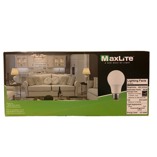 96 MaxLite 40W Equivalent 5.5W A19 LED Bulbs Dimmable 5000K Daylight 450 Lumens - Picture 4 of 8