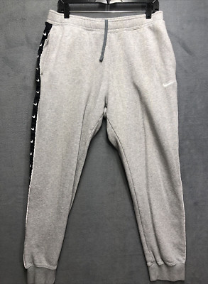 Nike Athletic Jogging Pants M Gray Logo Stripe Drawstring Pockets Thrashed Y2K