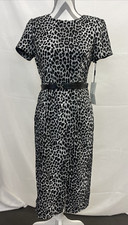 Calvin Klein NWT Animal print Short-Sleeve Sheath Dress Black & White Sz. 8 Belt
