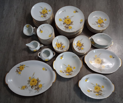 Vintage MCM 77-Piece Cotillion by Sango Yellow Rose Dinnerware
