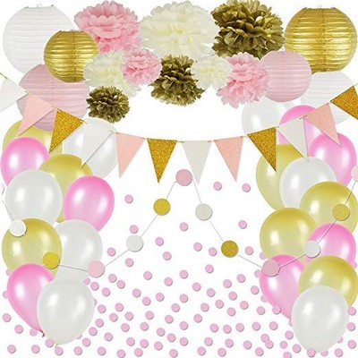 Pink And Gold Party Decorations 50 Pc Supplies Paper Pom Poms