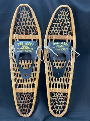 Vintage Cabela's Wooden SNOWSHOES rawhide 10'' x 36'' w/ Bob Maki bindings