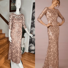 New BHLDN Tadashi Shoji Yvonne Rose Gold Sequined Lace Gown
