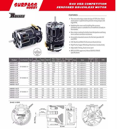 Surpasshobby Rocket 540 3.5T Sensored Brushless Motor für 1/10 1/12 1/14 RC Car - Bild 9 von 12