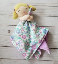 Carters Lovey Security Blanket Blond Pigtails Girl Purple Blue Floral 14