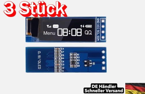 3 Stück 0,91 Zoll OLED Display Modul SSD1306 – I2C Schnittstelle, Hoher Kontrast