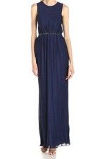 JS Boutique Women's Pleated Front Sleeveless Gown with Beads - Size 8