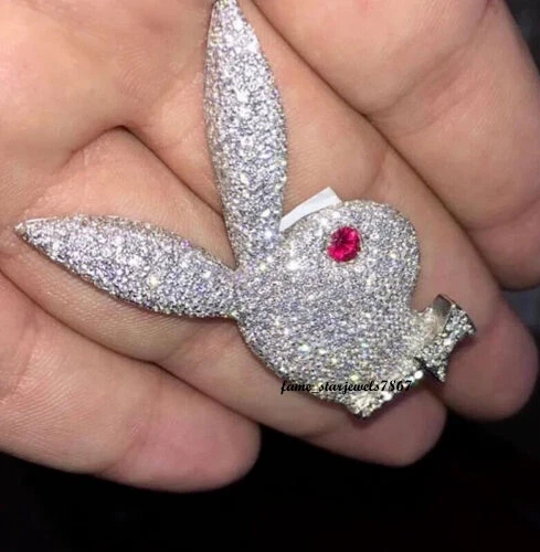 VETEMENTS Ciondolo Personalizzato Coniglio Argento 925 Placcato Oro Uomo 2Ct Simulato Diamante Rosa