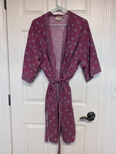 World Market Robe Womens One Size Pink Blue Floral Pattern Cotton Belted Lounge