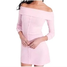 Wild Fable Pink Ribbed Off The Shoulder Button Down Mini Dress Medium NWT Y2K