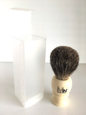 New, Boxed Min New York Mixed Badger Hair Shave Shaving Brush With White Handle