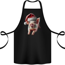 Tablier En Coton 100% Bio Avec Un Cochon De Noël Portant Des Chapeaux De Noël