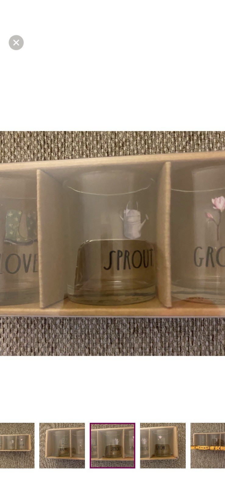 Rae Dunn by Home Essentials 3 Mini Glass Votive Candle Holders LOVE SPROUT GROW thumbnail 3