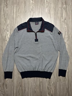 PAUL & SHARK Yachting Sport Mock Pullover L Gray Virgin Wool Quarter-zip Italy
