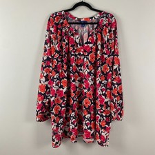 Liz & Me Floral Peasant Blouse Size 4X Georgette Popover Navy Multicolor