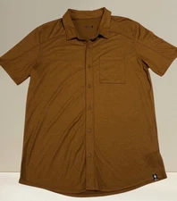 Smartwool MerinoSport 150 Shirt Mens L Wool Blend Brown Button Up Short Sleeve