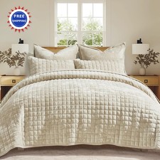 RECYCO Luxury Velvet Quilt Set King Size Bedding Sets Ultra Soft Velvet
