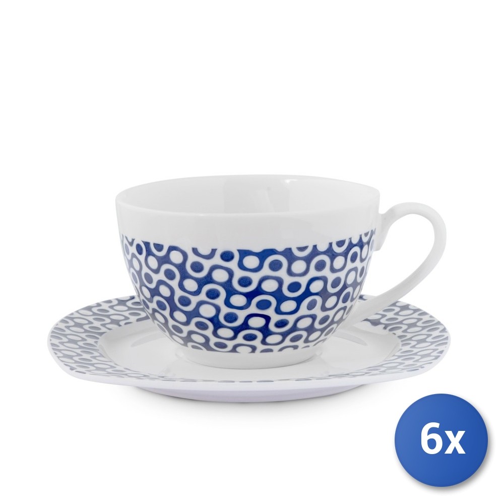 6X Tea Cups H&H Fuij New Bone China White With Plates CC220