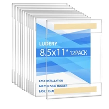 ACRYLIC SIGN HOLDER Wall Mounted with Adhesive Clear 8.5x11 Inch 12 Pack LUDERY