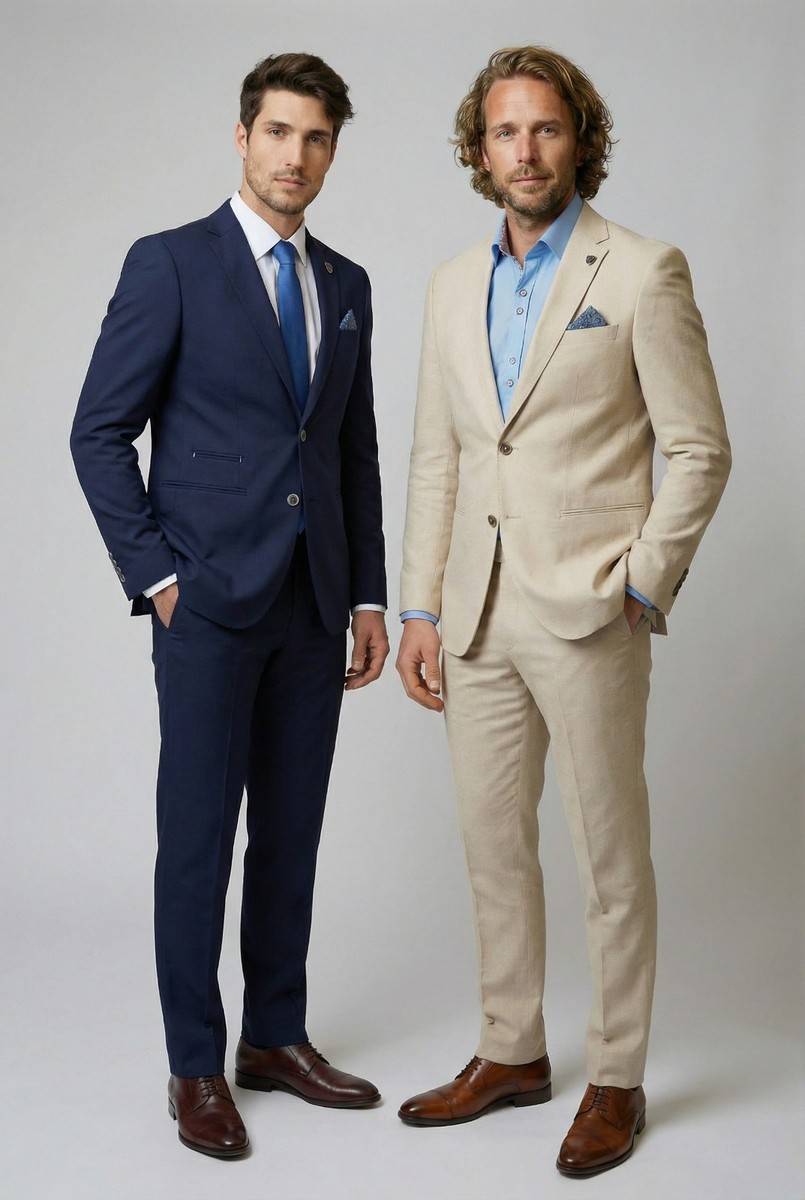 Men's Cotton Linen Formal Suit 2 Piece Set Summer Spring Wedding