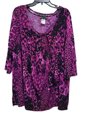 Just My Size JMS Tunic Shirt Womens Plus 4X Pink Black Animal Print Blouse