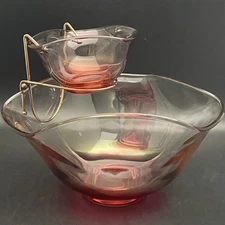 Indiana Glass Modern Tri-Top Ruby Red Flashed Glass Chip & Dip Made in USA 7.5"t