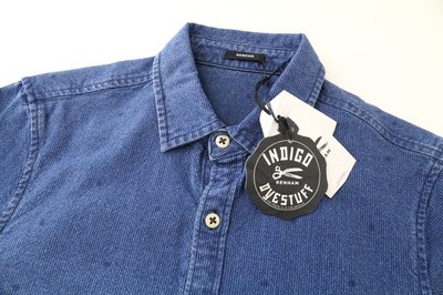 DENHAM Ellis Herren Hemd XS blau gepunktet Baumwolle bedruckt jeansartig Freizeit *