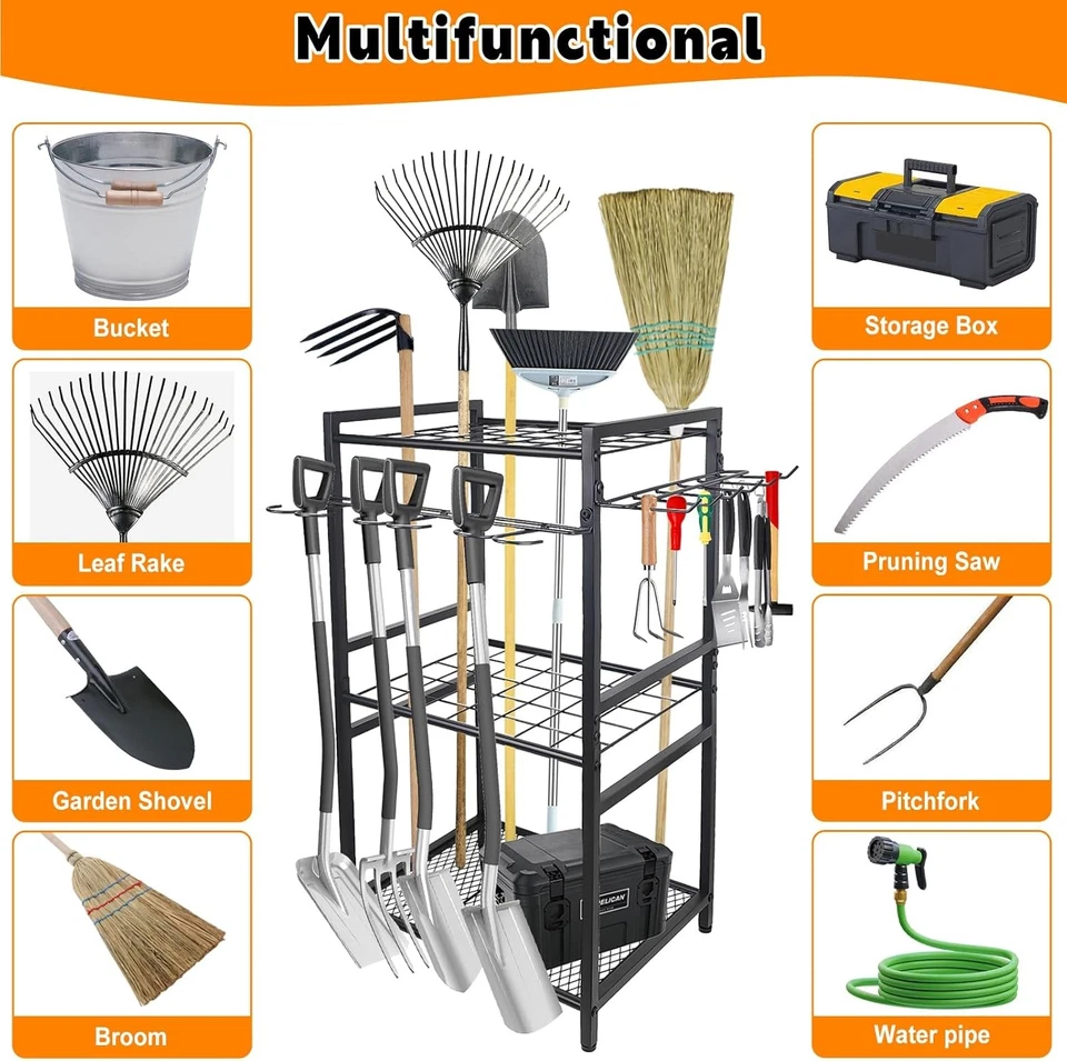 Organizador de ferramentas de jardim de 3 camadas, rack de torre de ferramentas de quintal, organizador de ferramentas até 78 ferramentas - Imagem 2 de 4