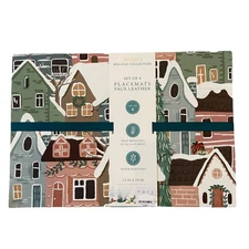 Envogue Christmas Village Faux Leather Placemats 13x19 Set of 4 New