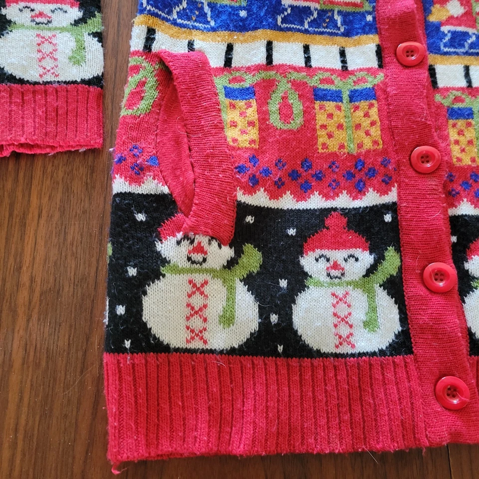 Винтажный уродливый рождественский вязаный кардиган Santa снеговик размер маленький - Изображение 3 из 4
