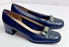 Vintage Salvatore Ferragamo Boutique Womens Leather Block Heel Gold Bar Size 7