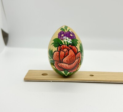 Vintage Russian Wooden Easter Egg, Painted. 2.25  Floral Design