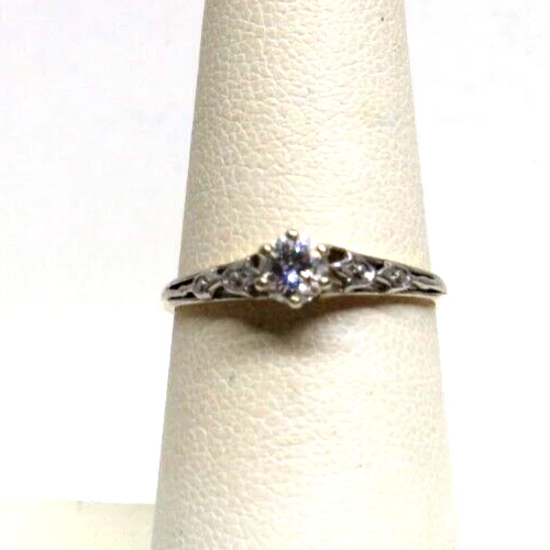 💍Vintage Antique 10K Yellow White GOLD Diamond Engagement Promise Ring size 6.5 - Image 2 of 4