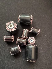 9 Chevron beads - Black glass  7-20mm Star Rare (B655/1154)