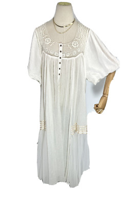 Free People Maxi Dress Top Womens Size XL Ivory Sheer Overlay Romantic New 