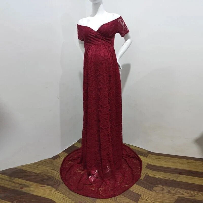 Maternity Dresses Baby Shower Sexy Lace Fancy Pregnancy Dress Photo Shoot Gown - Image 4 of 4