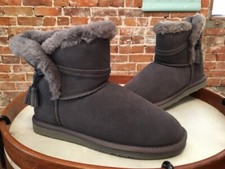 Lamo Charcoal Grey Suede Thalia Tassel Faux Fur Ankle Boots New