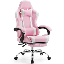 2024Gaming Chair Adjustable Swivel PU Leather with Headrest and Lumbar Support