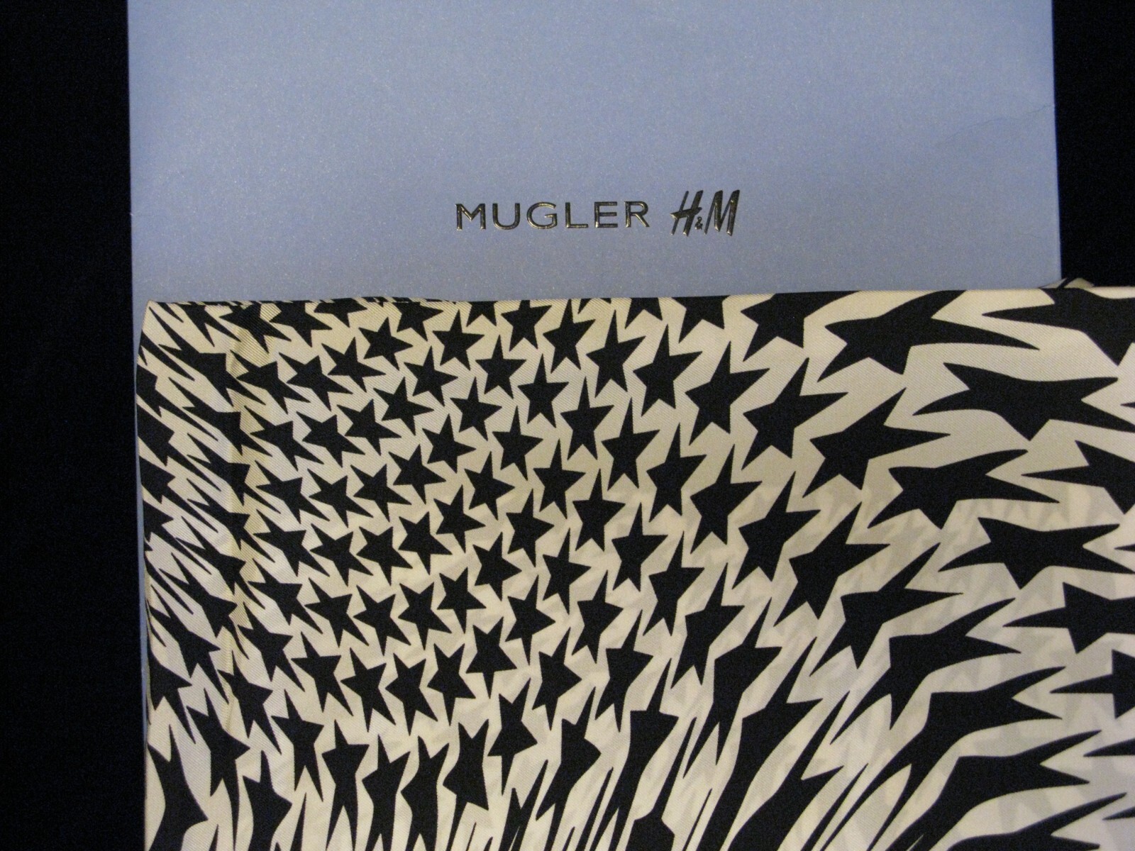 Mugler & H&M Angel Star Swirl Print Silk Scarf Back & White Authentic NEW image 3