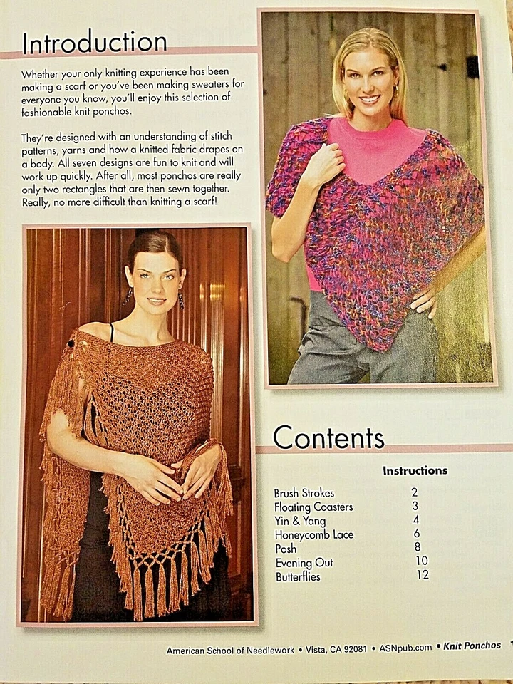Amer School of Needlework 1377 KNIT PONCHOS 18pg booklet 2004 7 designs - Image 3 of 4