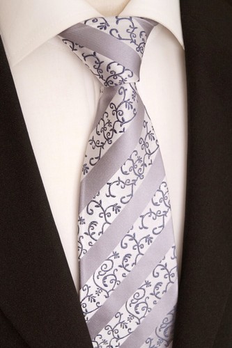 Hecho a Mano Hombre Lujo Corbata de Seda, Gris Plata Gris de Rayas, k 178.3 - Imagen 3 de 3