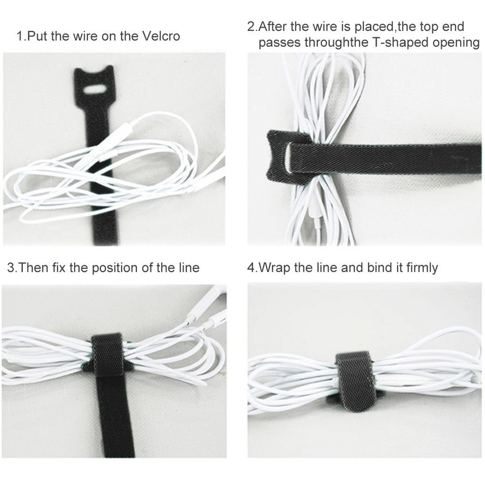 50 Pcs Cable Straps Black Wire Cord Hook Loop Ties Reusable Fastening Organizer - Image 3 of 4