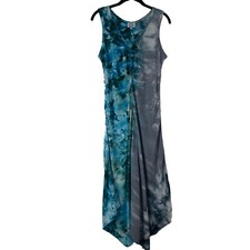 Dyetology Dress Size Small Gray Blue Tie Dye Asymmetrical Beachy Resortwear USA