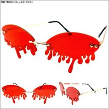 EXAGGERATED Retro PARTY Club Rave SUN GLASSES Funky Teardrop Dripping Red Lens